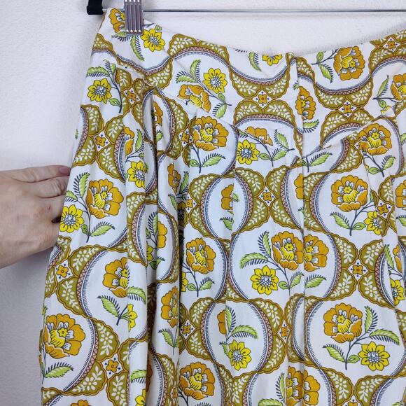 Antik Batik Tanissa Oversized Harem Pant Cotton Poplin REtro Yellow Floral Large - Picture 6 of 16